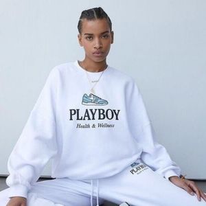 Playboy By PacSun Oversized White Graphic Crewneck Sweatshirt